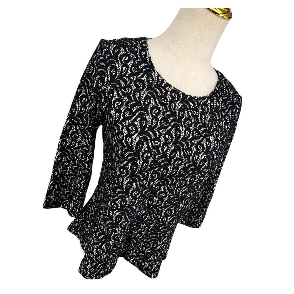 J.Crew Lace Cocktail Evening Peplum Top Women S Black 3/4 Sleeve Exposed Zipper